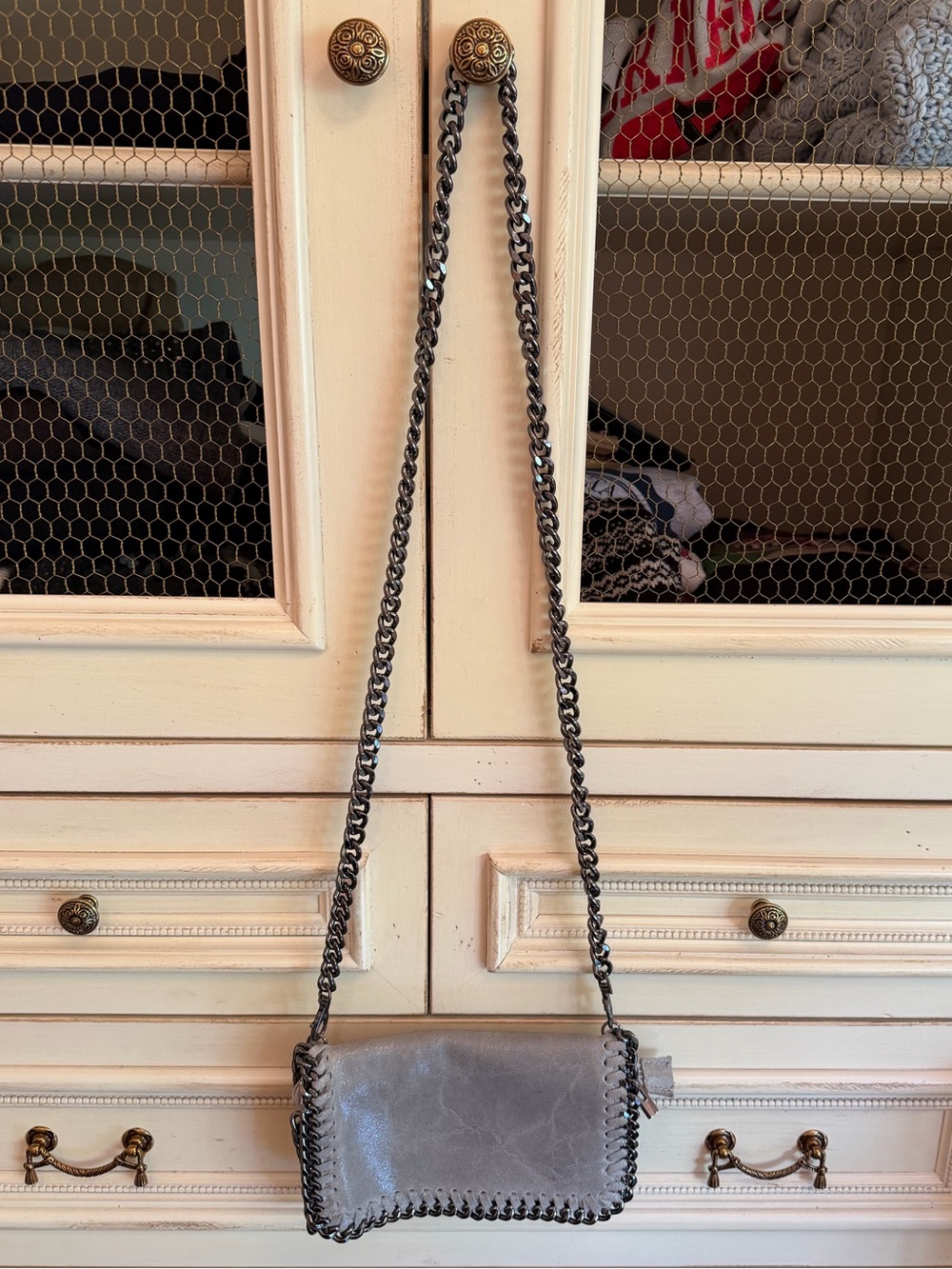 Grey Chain-Trim Crossbody Bag